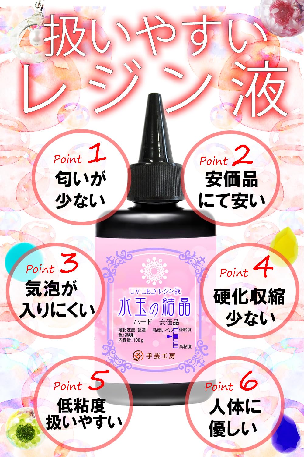 Amazon | 手芸工房 レジン液 ハード 透明 1液性 UV LED 対応 (100g